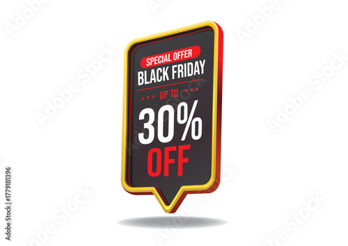 Promotional banner highlighting Black Friday sale with up to 30% discount in a bold and appealing design