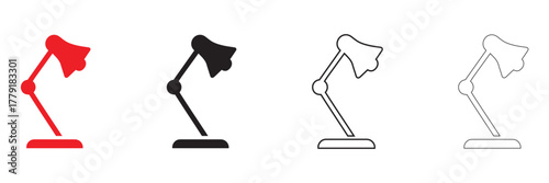 Table lamps, bedside and desktop light vector icon, silhouette and line art illustration