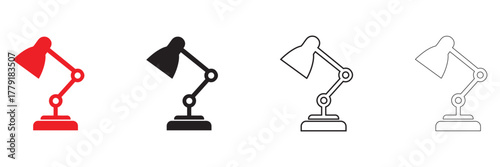 Table lamps, bedside and desktop light vector icon, silhouette and line art illustration