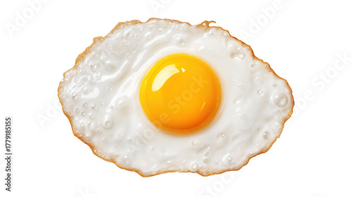 Fried egg with bright yolk on a clean white background