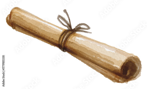 Watercolor old paper scroll isolated on white background