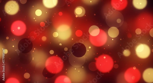 Abstract Red and Gold Bokeh Lights Background with Soft Glowing Circles