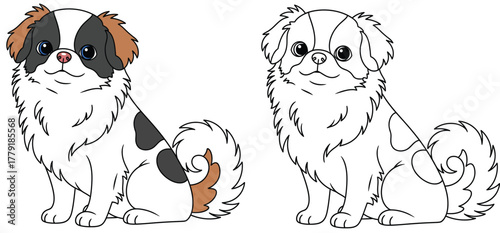 Cute Japanese Chin Dog Vector Illustration - Adorable Cartoon Puppy with Fluffy Fur and Playful Expression, Perfect for Pet-Themed Designs