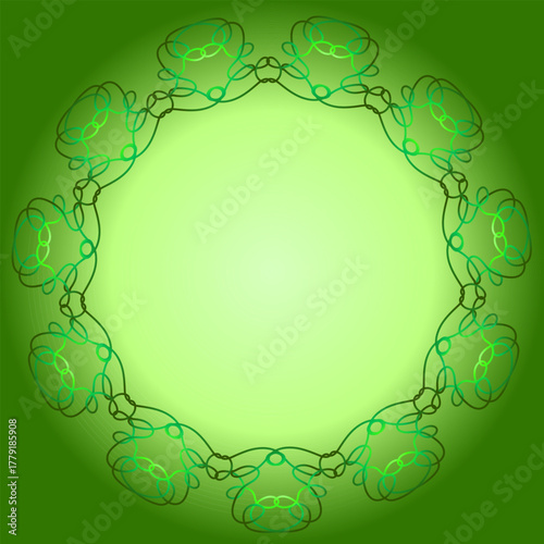 An abstract green background with a circular pattern. A frame drawn in a linear style. 