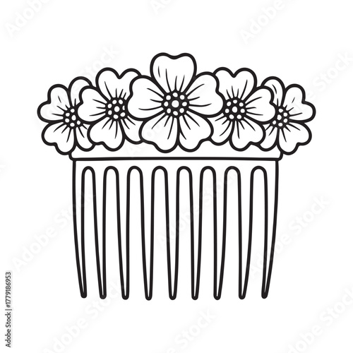 line art of hairpin comb decorated with little flower vector
