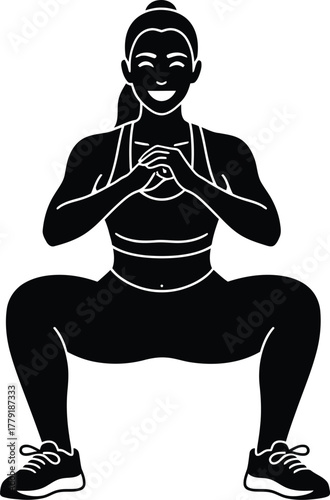 Squat Exercise Silhouette Vector – Female Athlete in Wide-Legged Pose for Strength, Fitness & Wellness Branding