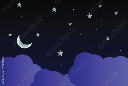 night sky background, picture image icon, night sky with moon, moon and sky icon, moon and cloud icon vector, vector illustration.