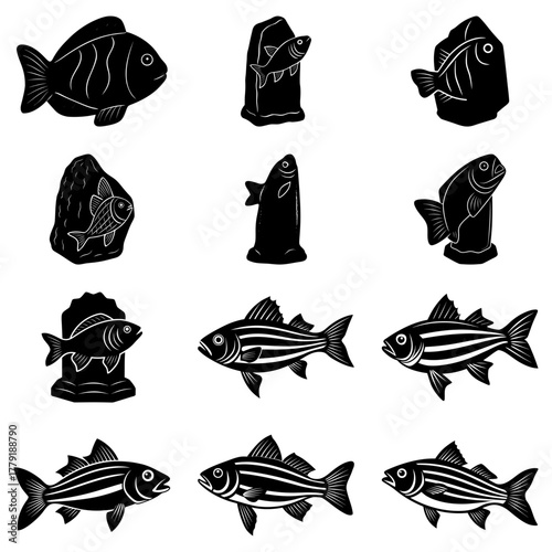 Whimsical Fish Collection: Hand-Drawn Seafood Delight, Perfect for Nautical Themes, Coastal Decor, Aquarium Designs, and Seafood Restaurant Branding