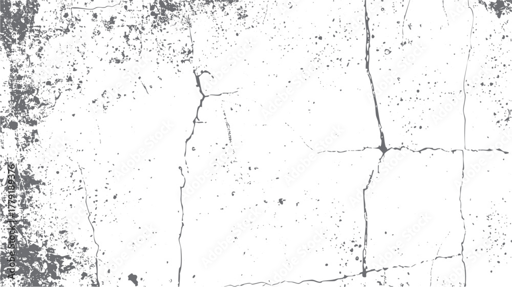 Fototapeta premium Abstract grey grunge texture with cracks and splatters on white background for distressed effect vector
