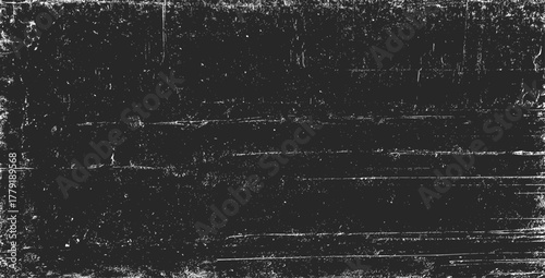 Worn black grunge texture. Weathered paper effect. White grainy texture on black background. Dust overlay textured. Grain noise particles. Torn graininess pattern. Vector illustration, EPS 10.