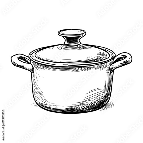 Hand Drawn Cooking Pot Vector Illustration. Cooking Pot Outline – Hand Drawn Cookware Vector.