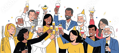 Diversegroupofpeoplecelebratingwithdrinksisolatedonwhitebackground