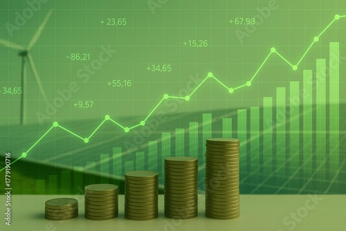 Sustainable Investment Growth Concept with Coins and Renewable Energy