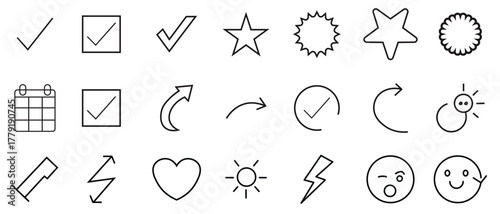 Minimal Line Planner Icons Set | Hand Drawn Doodle Symbol Collection