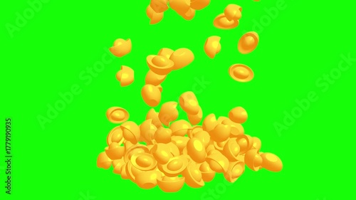 Chinese gold ingot yuan bao. Wealth, prosperity, fortune lucky success. Traditional Chinese New Year culture. 3d render animation available in FullHD and 4K video