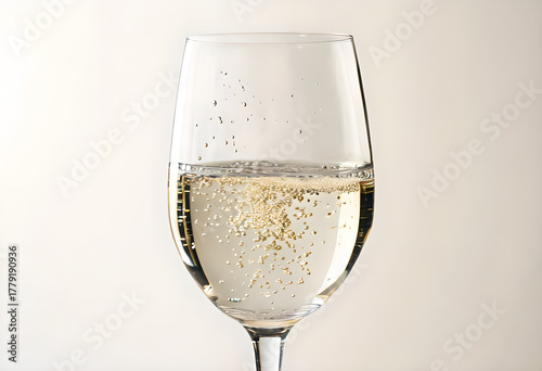 Elegant Champagne Flute Closeup: Bubbly sparkling wine in a glass, isolated against a bright, clean, high-key background. Celebration, luxury, toast