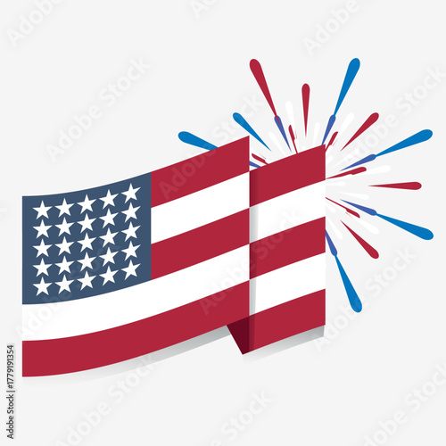 USA Flag with Fireworks Vector Illustration. 4th of July projects.