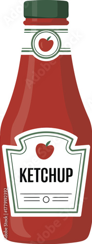 Ketchup bottle vector illustration condiment tomato sauce food drawing isolated design