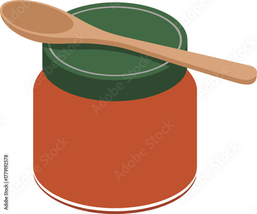 Illustration of jam jar with wooden spoon on top for food blog and recipe website
