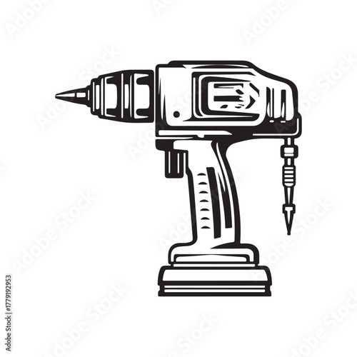 Vector illustration of electric drill sketch in simple hand drawn style