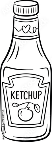 Ketchup bottle illustration vector drawing food condiment sauce terffetr design graphic