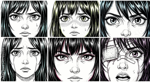 Manga Face Emotions Expressive Eyes in Anime Character Portraits