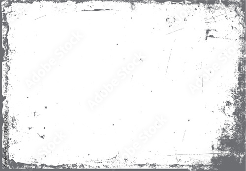 Grey textured grunge border overlay with distressed scratches and speckles on white background vector