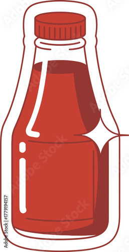 Illustration of red liquid in glass bottle ketchup juice sauce drink beverage art