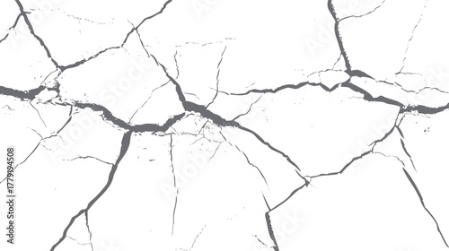 Abstract pattern of dark gray cracks on a white textured surface resembling dried mud or cracked earth