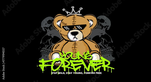 Teddy Bear with Crown and Sunglasses Design for Youth and Style