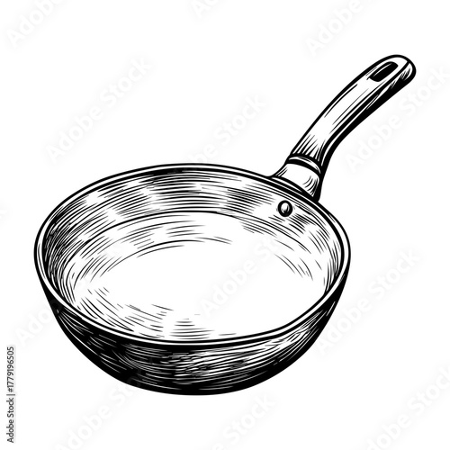 Hand Drawn Frying Pan Vector Illustration. Classic Kitchen Frying Pan Hand Drawn Vector Art.