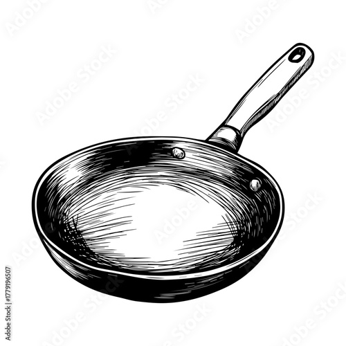 Hand Drawn Frying Pan Vector Illustration. Classic Kitchen Frying Pan Hand Drawn Vector Art.
