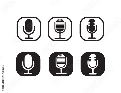 Flat Minimalist Microphone Icons  Elegant Vector Set for Podcast Branding, Sound Recording, and Broadcasting, Vector illustration EPS 10.
