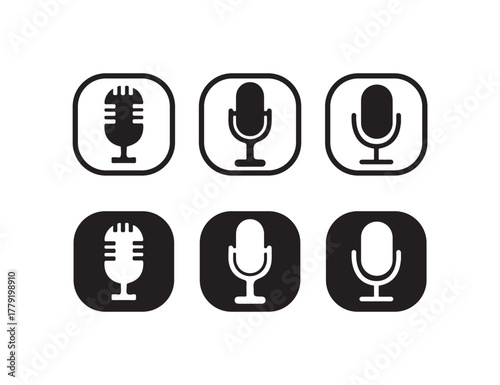 Elegant Voice Recording and Podcast Microphone Icons Modern Audio Symbol Collection for Designers, Vector illustration EPS 10.