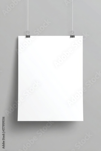 A white poster hanging from a wire