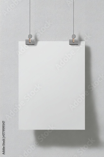 A white poster with clips hanging from it