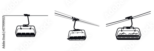 Ski Lift Vector Illustration Set – Winter Cable Car Silhouette, Mountain Chairlift, Snow Resort Transportation, Holiday Adventure Ride, Outdoor Travel and Winter Sports Design Art