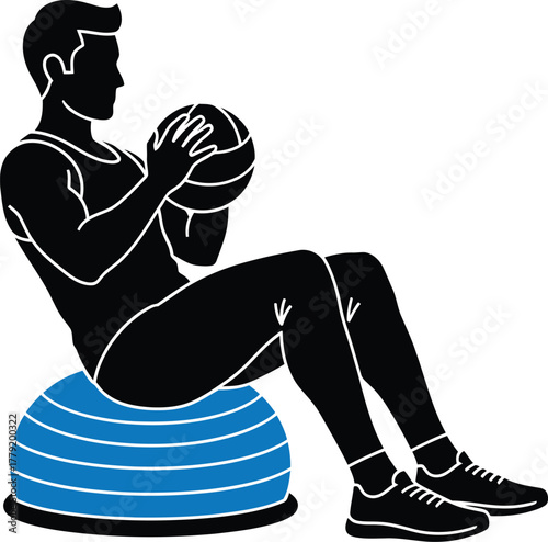 man exercising with dumbbells-"Core Workout Silhouette with Exercise Ball – Fitness Vector for Strength & Stability Branding"