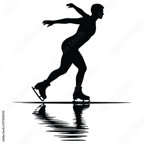 Ice Skater Vector Illustration – Winter Sports Silhouette, Figure Skating Athlete on Frozen Lake, Cold Season Activity, Outdoor Ice Sport, Balance, Motion and Winter Fitness Design Art