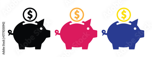 Piggy Bank Money Saving Icon Set