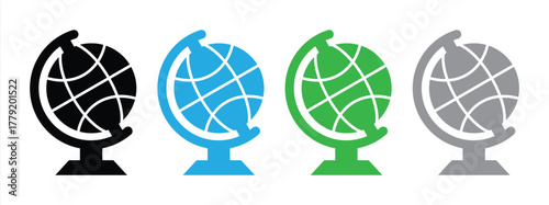 Colorful Globe Icon Set for Global Education and Geography Concept