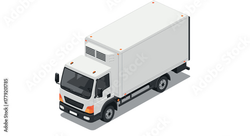 Isometric white delivery truck with refrigeration unit on white background