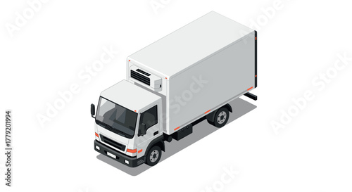 Isometric refrigerated delivery truck on white background