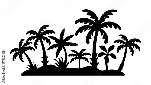 Tropical Oasis Silhouette: A serene silhouette of lush palm trees against a clear sky, offering a tranquil escape to a tropical paradise, evoking a sense of calm and vacation.