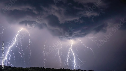 Wallpaper Mural Dramatic lightning storm over a field with dark clouds and bright strikes illuminating the landscape Torontodigital.ca