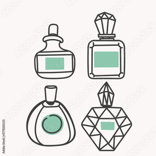 hand drawn doodle bottle perfume fragrance collection set 