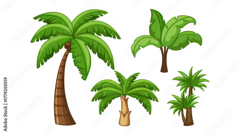 Obraz premium Tropical Paradise of Palms: A collection of various palm trees, lush and vibrant, representing the essence of a tropical oasis, perfect for conveying the beauty of nature. 