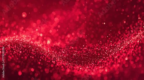 Close-up macro of red water drops with a shiny glitter and bokeh texture for a Christmas holiday design