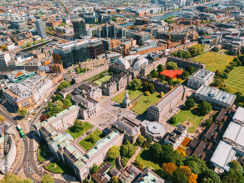 Photography Aerial view of Dublin City with Trinity college Ireland
