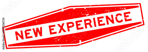 Grunge red new experience word hexagon rubber seal stamp on white background